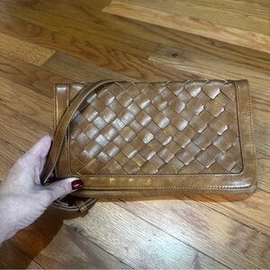 Urban Expressions Brown Vegan Leather Woven‎ Crossbody Adjustable Strap